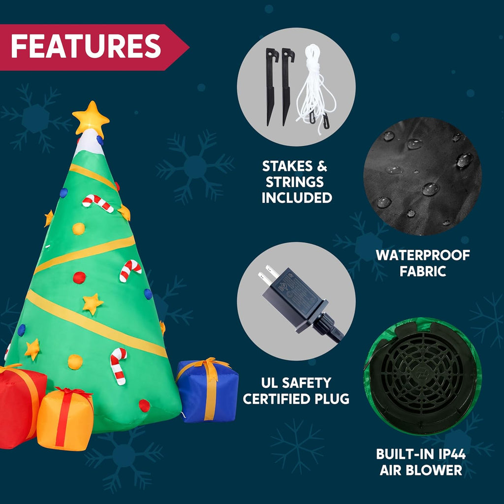 8 FT Tall Christmas Inflatables Tree Decoration, Lighted Giant Christmas Tree with Build-in Projection Blow Up