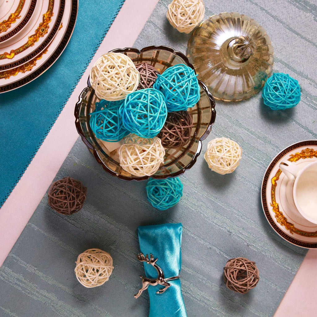 Rattan Balls Vase Filler Teal Decorative Orbs, 1.8" - Set of 15