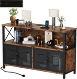 Retro Sideboard Buffet Cabinet with Power Outlet & USB Port, Industrial Wood Farmhouse Coffee Bar Cabinet with Storage