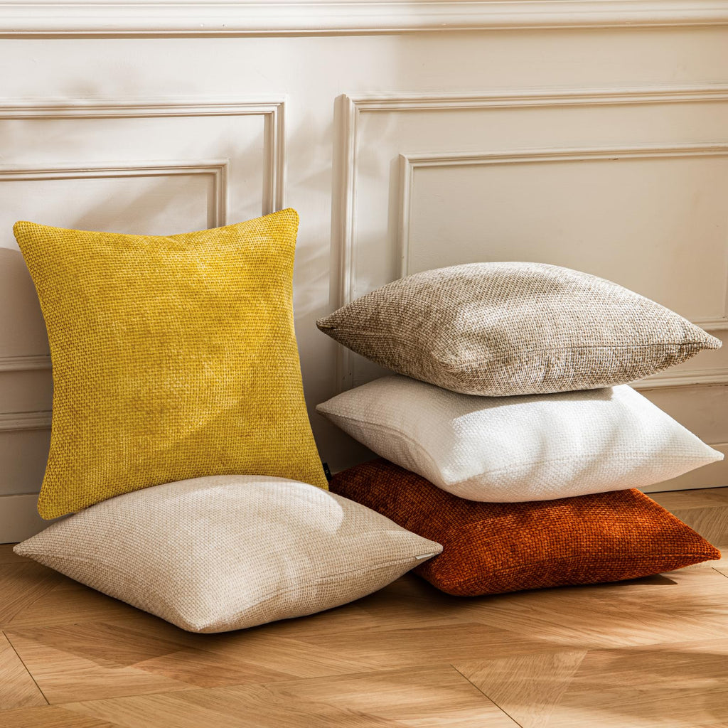 Yellow Chenille Throw Pillow Covers 20x20 Inch Pack of 2 Modern Decorative Throw Pillow Covers Farmhouse Cross Covers