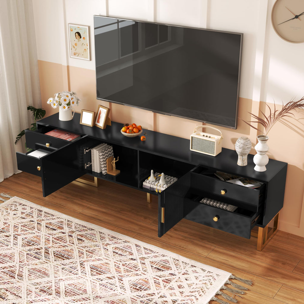 TV Stand with Storage, 68.8" Modern TV Console with 2 Doors and 4 Drawers, TV Media Console with Gold Handles and