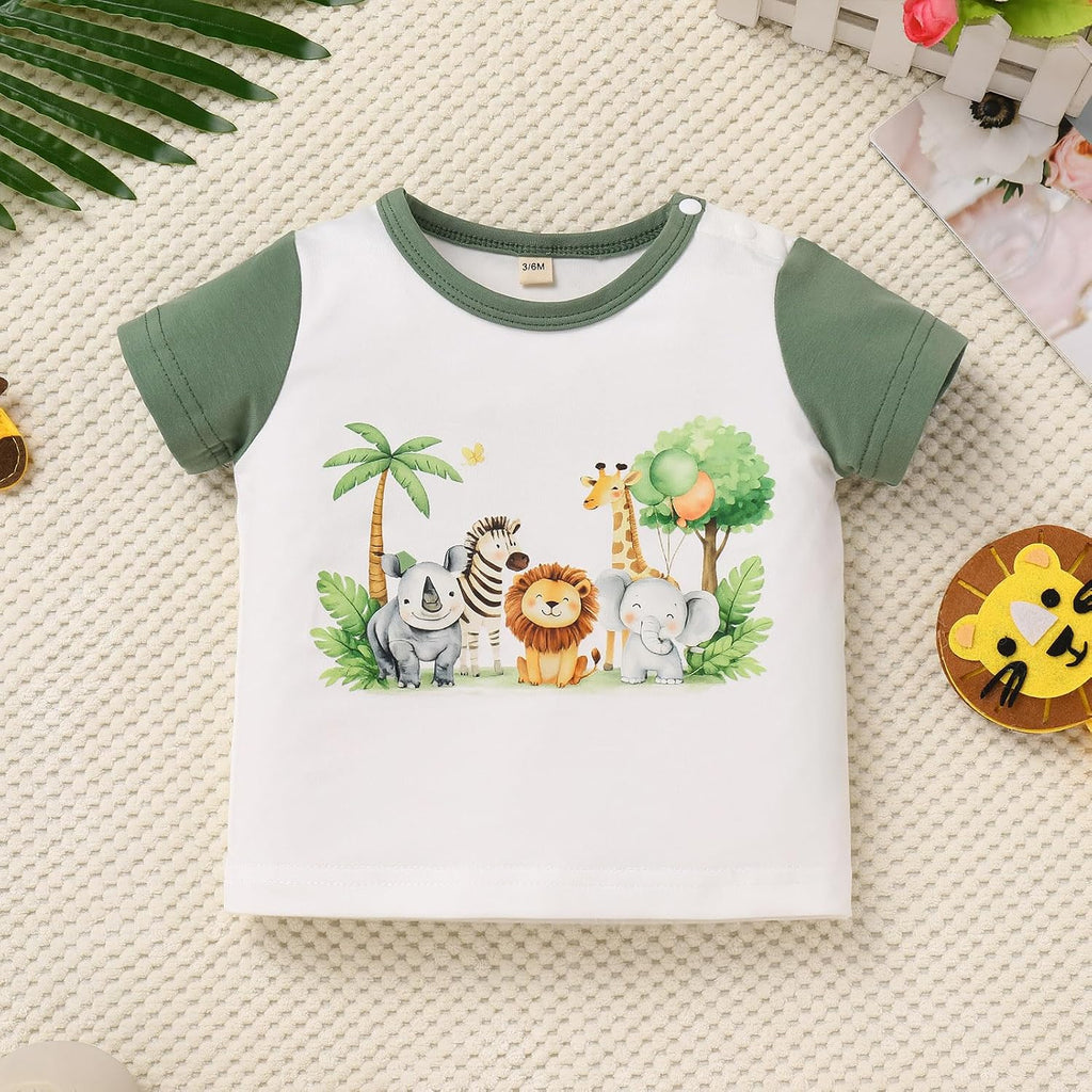 Baby Boy Jungle Safari Outfit, Baby Boys Tee + Shortall Set with Hat