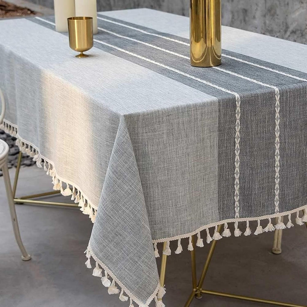 Tablecloth, Embroidered Waterproof Table Cloth Cotton Linen Wrinkle Free Anti-Fading Tablecloths Was