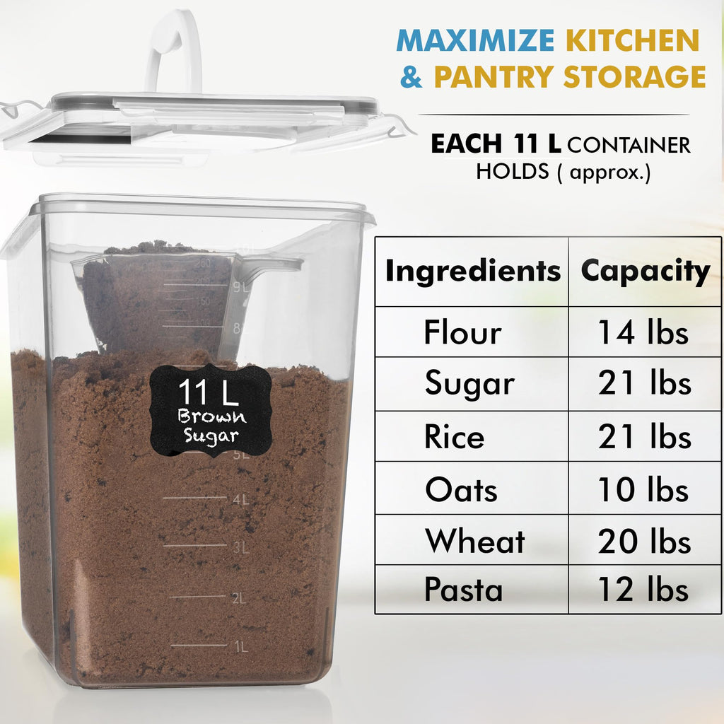 2 PC (11L | 372 oz) Flour Sugar Storage Containers with Easy Carry Handle - Plastic Extra Large Food Storage
