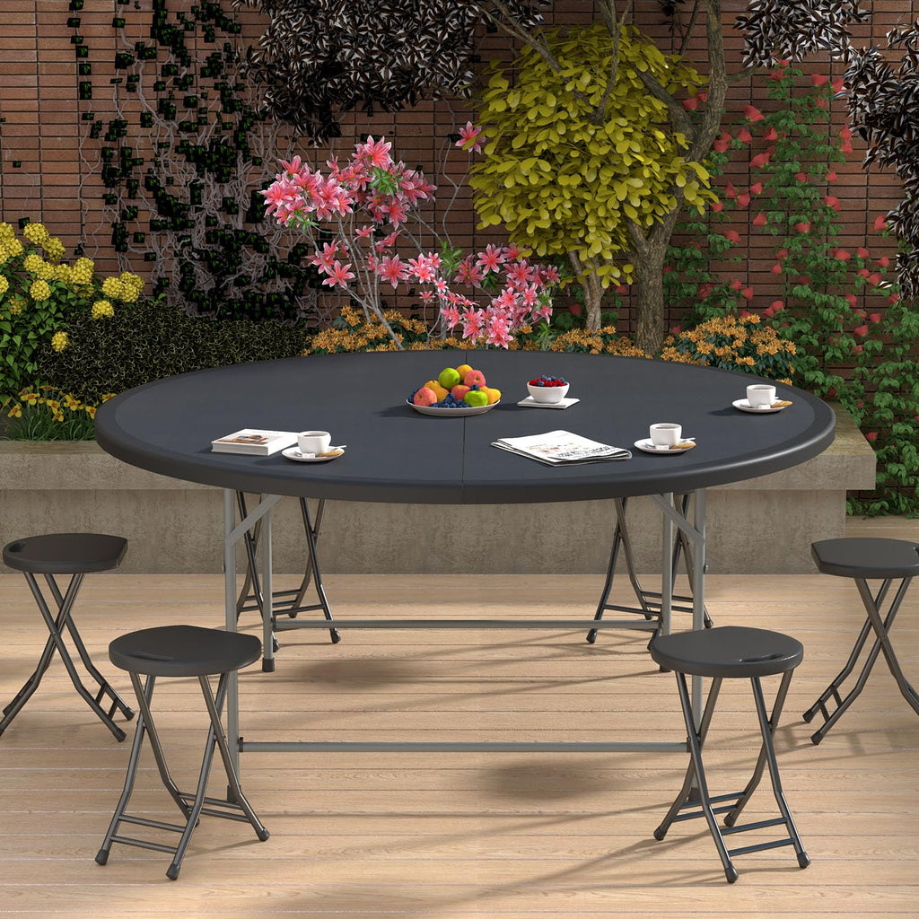 5.5ft Round Folding Table with Carry Handle, 66 Inch, Black
