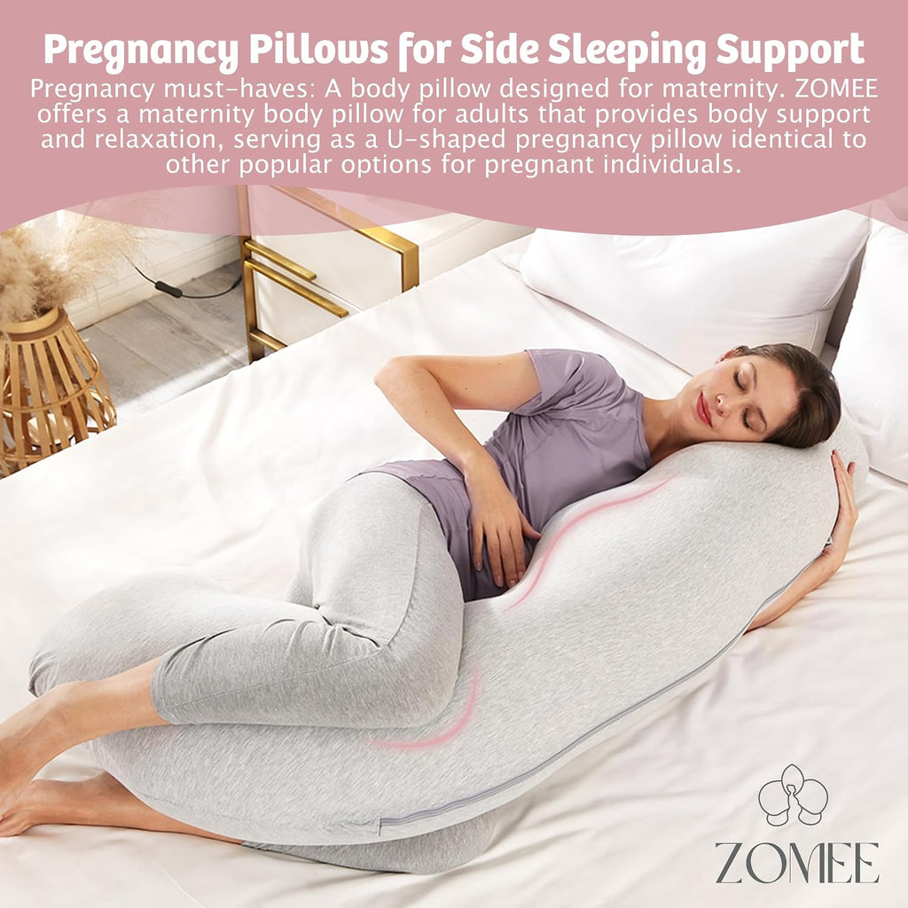 Comfort Pregnancy Pillow - J Shaped Maternity Pillow for Side Sleeping & Nursing Cozy Support for Neck,Head, Back and