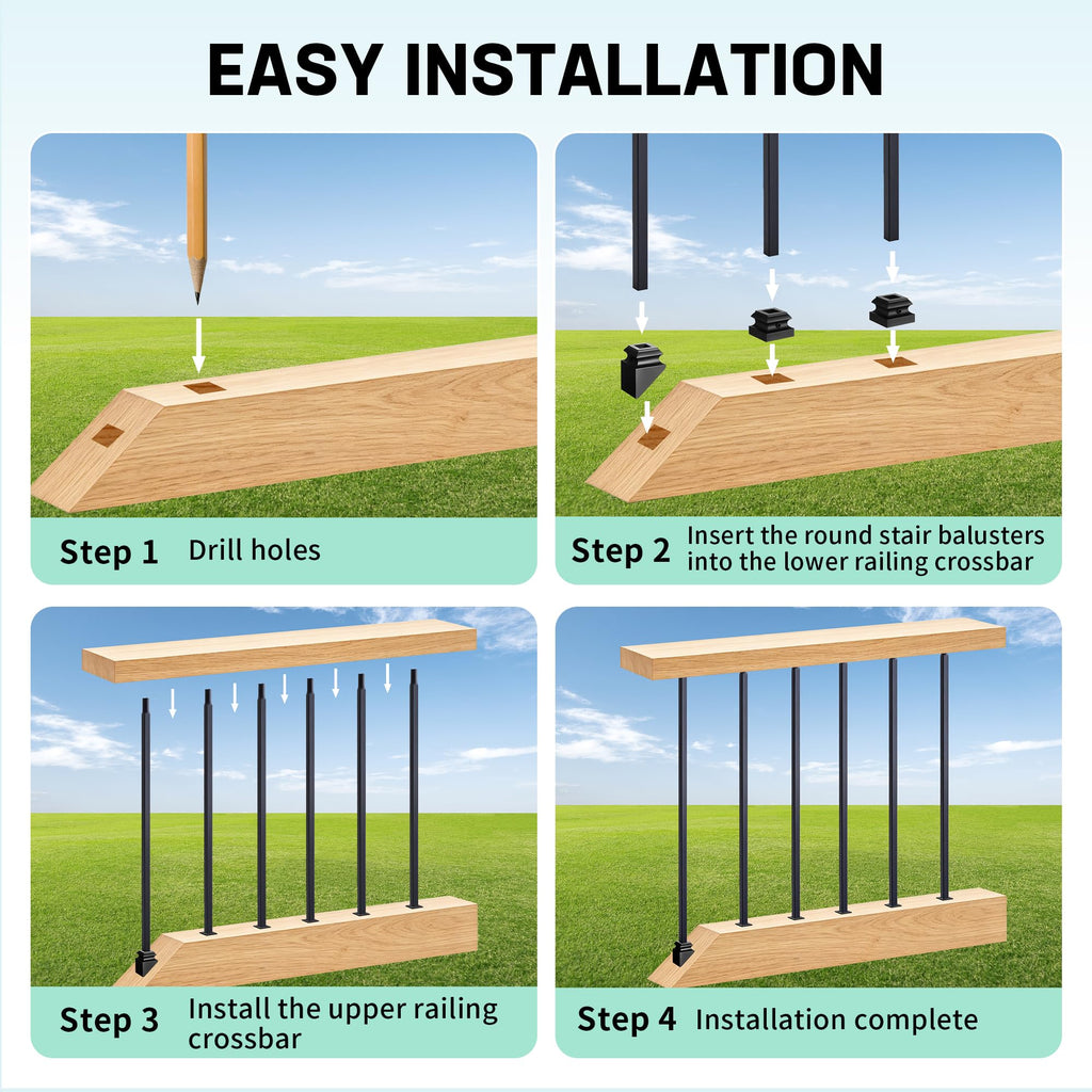 Square Metal Stair Balusters 1/2" Hollow Wrought Iron Spindles for Indoor Staircase & Deck Railing 44" Long Plain