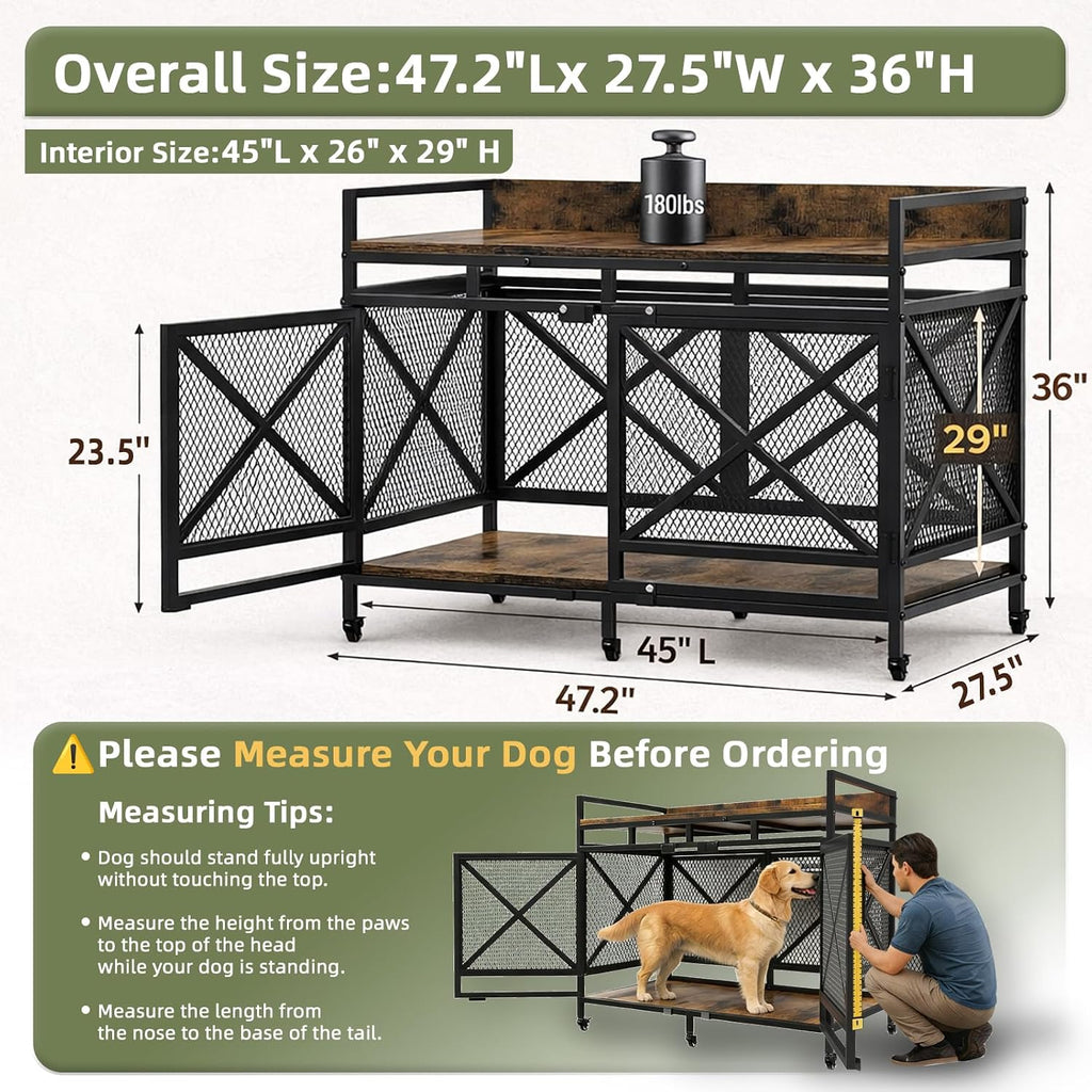 Dog Crate Furniture with Wheels, Brown