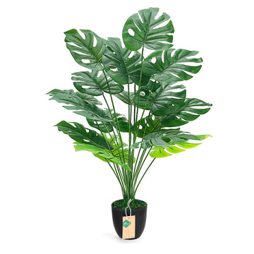 28" Fake Plants, Monstera Plant in Black Pot Decor