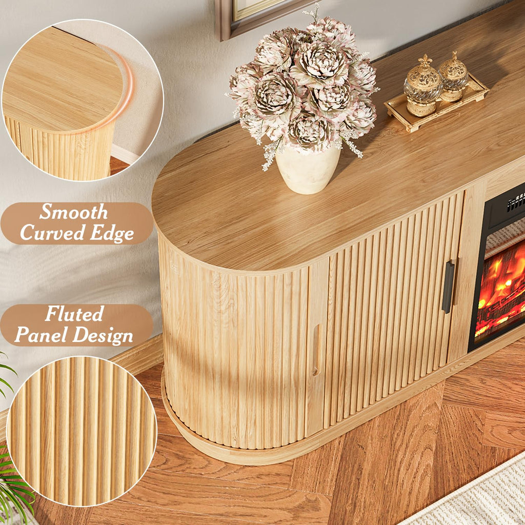 Fluted 70 TV Stand with 23" Electric Fireplace Heater, Entertainment Center with Storage and Adjustable