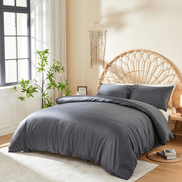 DOZ 100% Long Staple Cotton Duvet Cover Set, Soft Sateen Weave Cotton, Smooth, Breathable, Hotel Comfort, 90"x90", 8