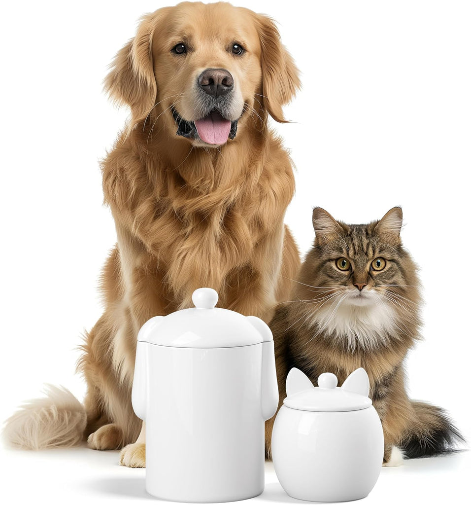 Airtight Ceramic Pet Treat Jar Set of 2 White (Dog & Cat)