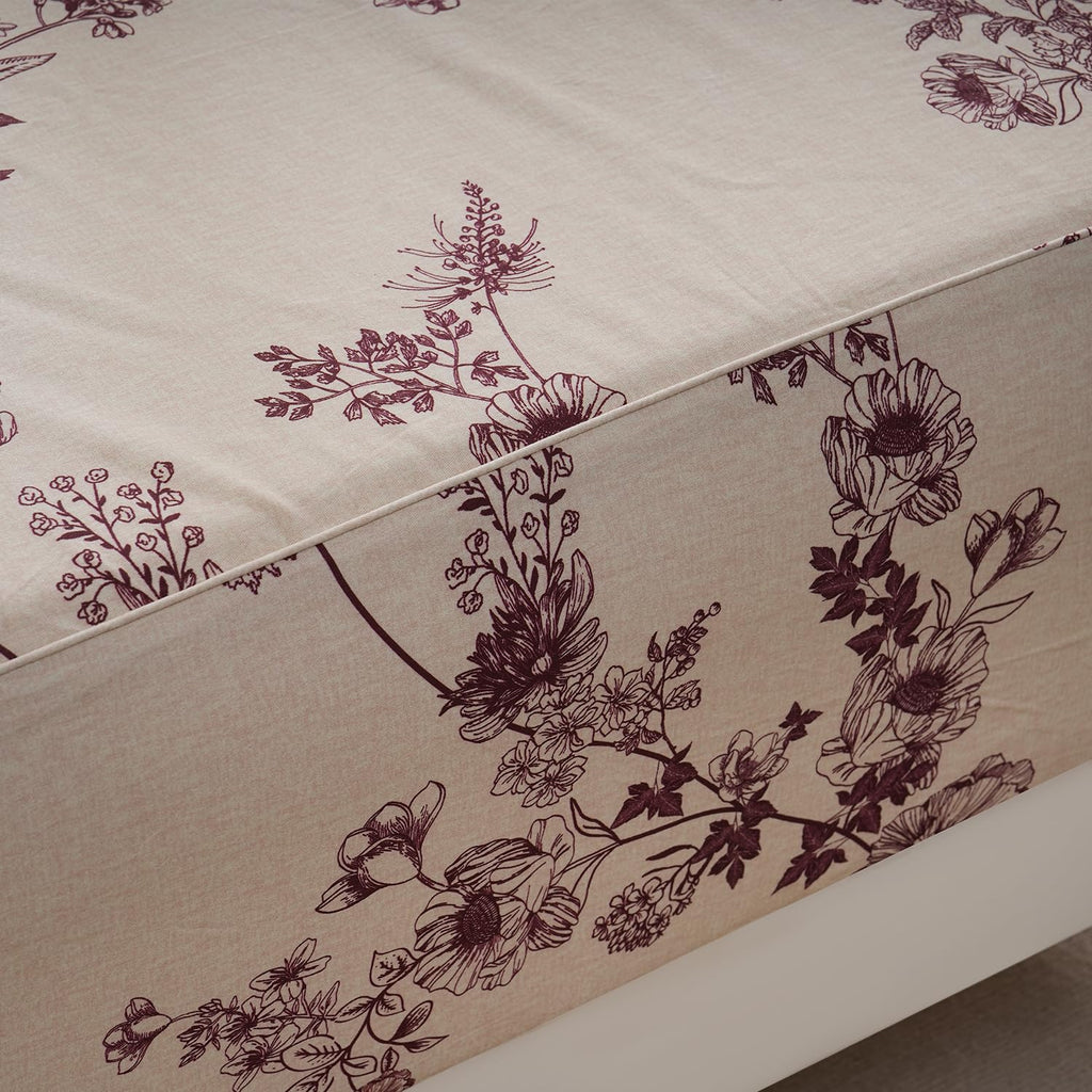 Sheets 100% Percale Cotton Red Floral Bed Sheet Set, Brushed Extra Softness, Breathable Luxury Toile