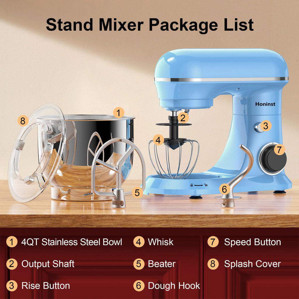 4QT Electric Stand Mixer, 10-Speed Tilt-Head Compact Kitchen Mixer
