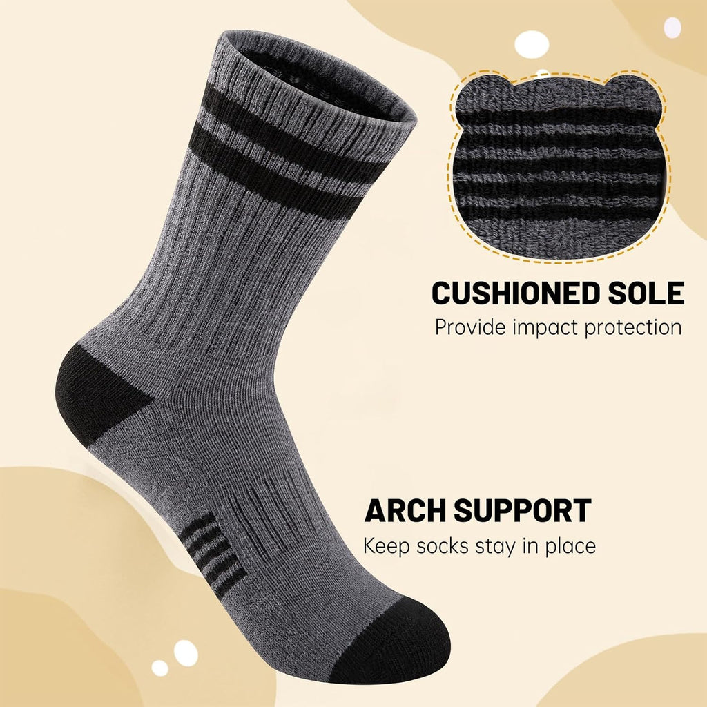 10 Pairs Boys Crew Long Athletic Socks for Old Kids Calf Sports Half Cushioned