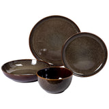 Edwina 16-Piece Double Bowl Dinnerware Set, Service for 4 - Dark Green Stoneware Plates and Bowls