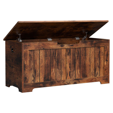 Storage Chest, Lift Top Storage Trunk, Entryway Shoe Bench, Wooden Storage Bench with 2 Safety Hinges (Rustic Brown