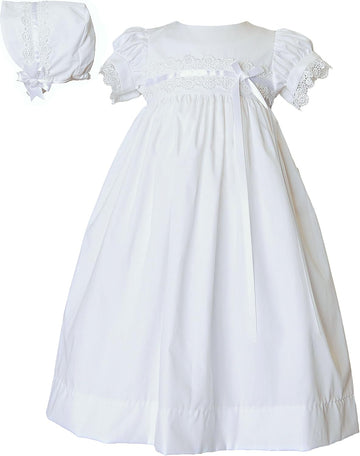 Eden Girls White 100% Cotton Piece Christening Baptism Gown