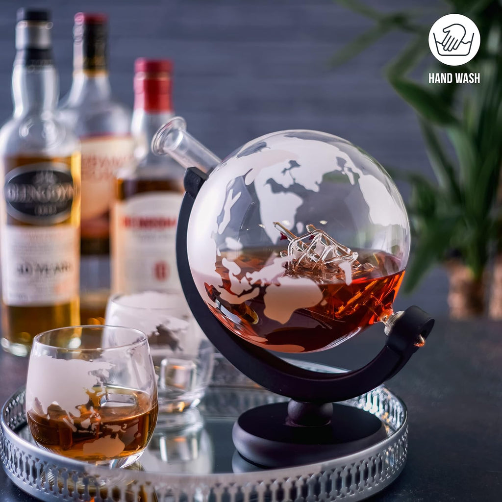Large Globe Whiskey Decanter Sets for Men 50oz (1500ml) with 2 Glasses - Anniversary Birthday Gifts for Him, Men