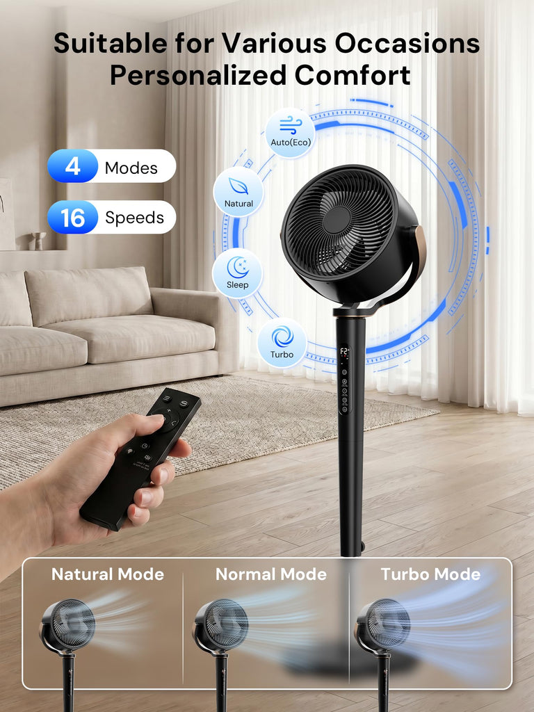 Whole Room Air Circulator Pedestal Fan, 120° Vertical & Horizontal Oscillation, 38-46" Adjustable Height Quiet