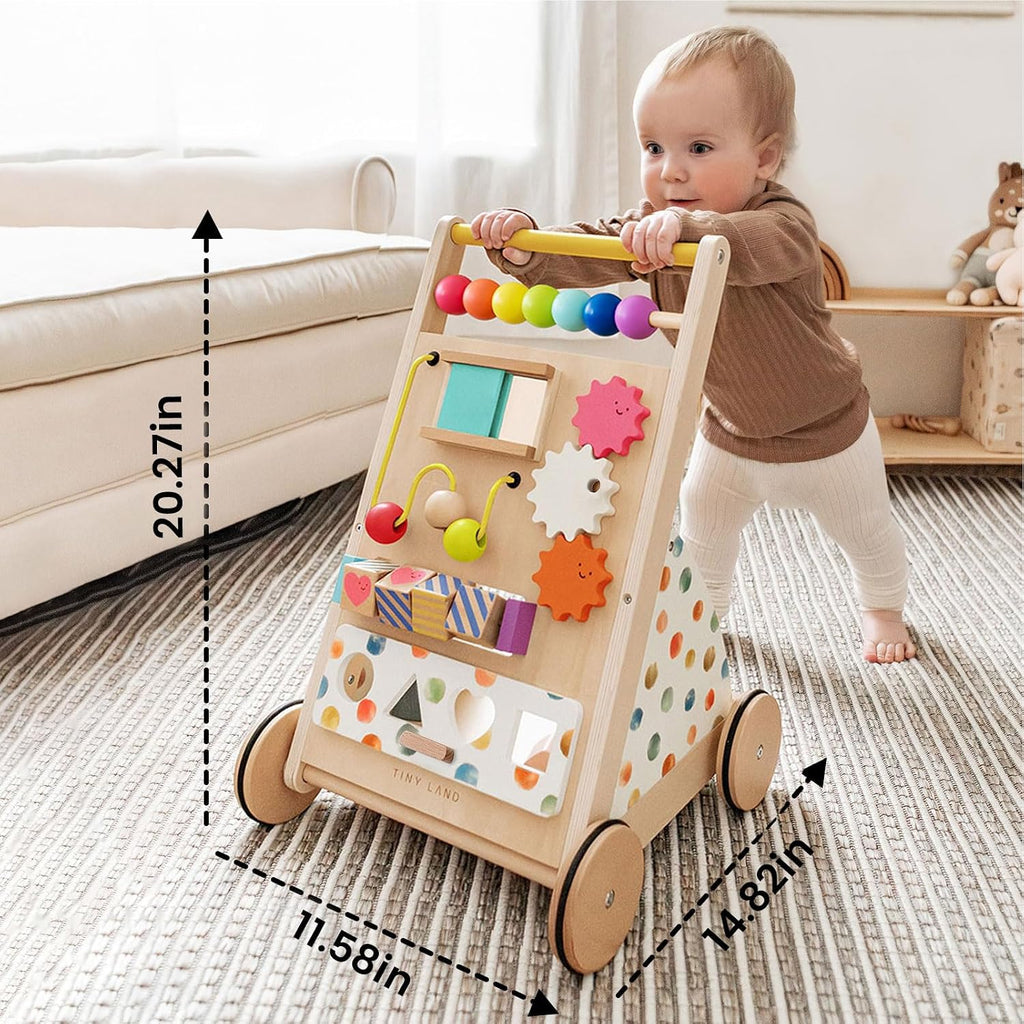 Land Wooden Baby Walker with Activity Center, Montessori Push Walker