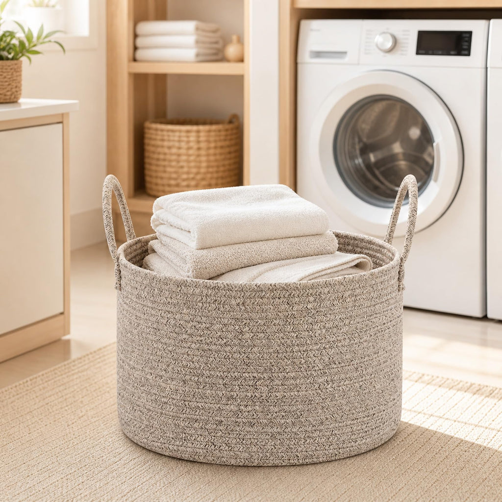 Big Gift Basket Empty Kit, Large Woven Rope Storage Basket, Beige