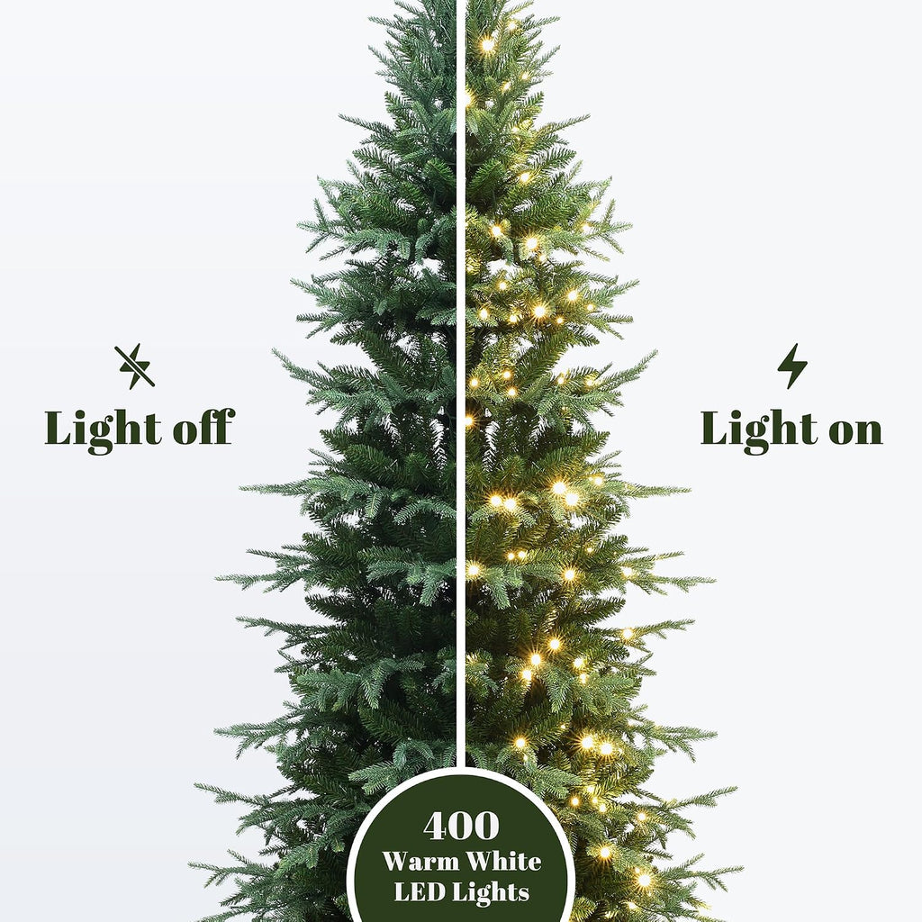 LuxenHome Prelit Slim Christmas Tree, Skinny Christmas Tree