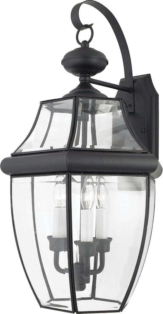 Newbury 23 Inch Outdoor Wall Lantern, 3-Light with Clear Glass - Mystic Black