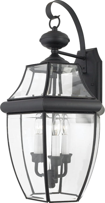 Newbury 23 Inch Outdoor Wall Lantern, 3-Light with Clear Glass - Mystic Black