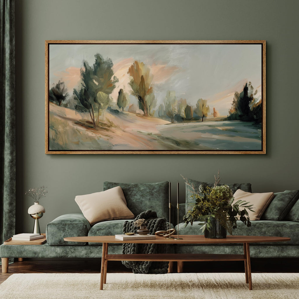 Extra Large Framed Canvas Print Wall Art Soft Impressionist Forest Path Serene Woodland Landscape Antique Retro Fine
