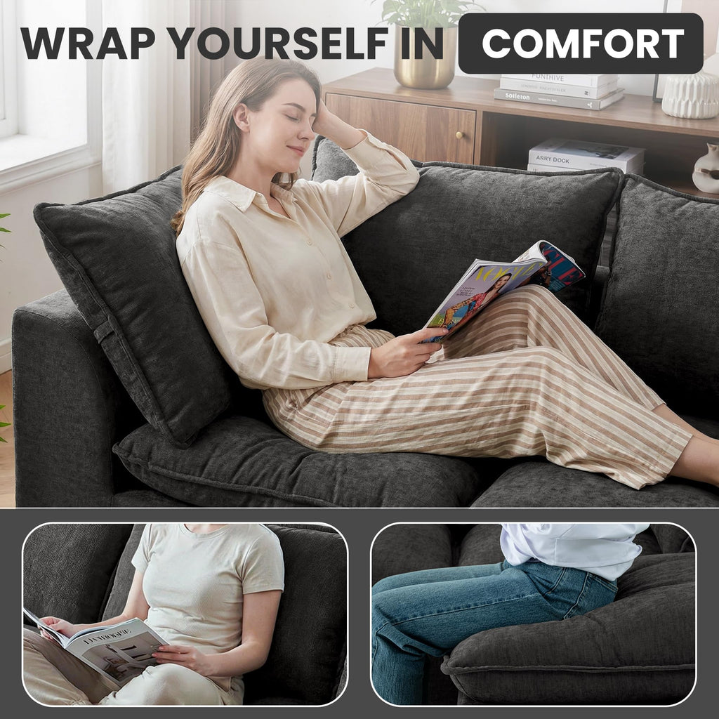 126" Oversized Cloud U-Shape Modular Couch, No Assembly, Black