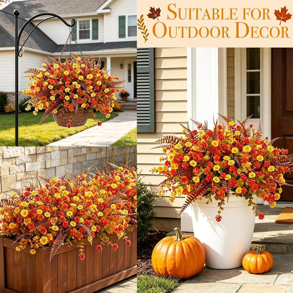Bundles Artificial Fall Flowers for Outdoors Fall Decorations - Set of 20