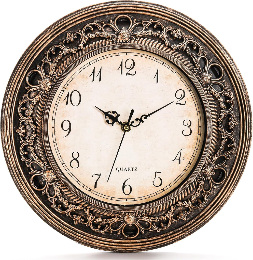 Plastic Silent Wall Clock, 13 Inch Vintage Large Wall Clocks, Battery Operated Round Bathroom Clock