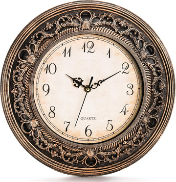 Plastic Silent Wall Clock, 13 Inch Vintage Large Wall Clocks, Battery Operated Round Bathroom Clock