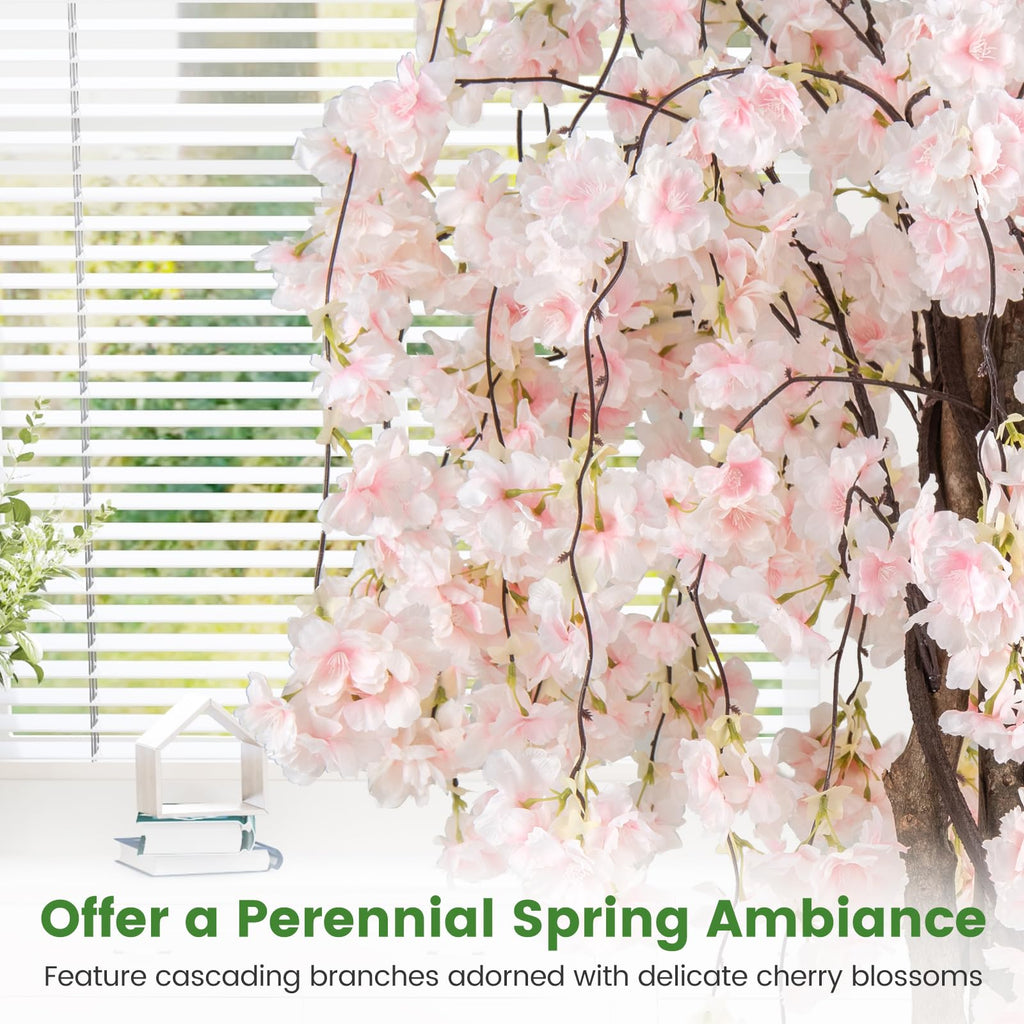 5.5FT Artificial Cherry Blossom Tree, Fake Flower Tree, Faux Floral Plant Blooming Tree Pot with White Flowers, Tall