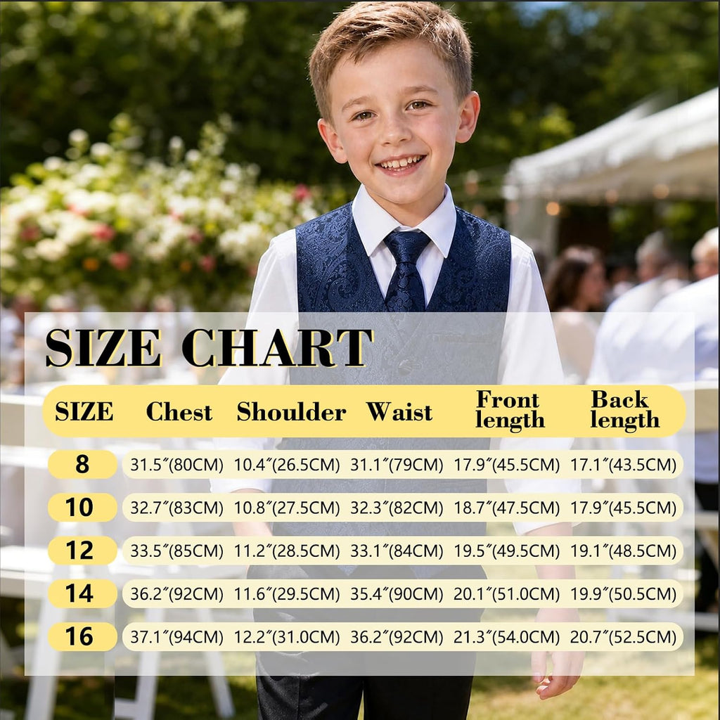 Boys Vest Tie Bowtie Silk Paisley Formal Suit Vest