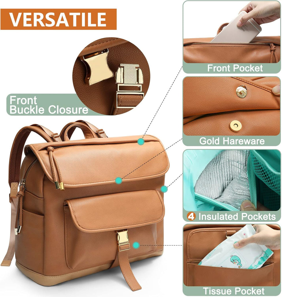 Diaper Bag Backpack, 12 Pockets Leather Mini Diaper Bag, Baby Bag Backpack, Baby Registry Search, 4 Insulated