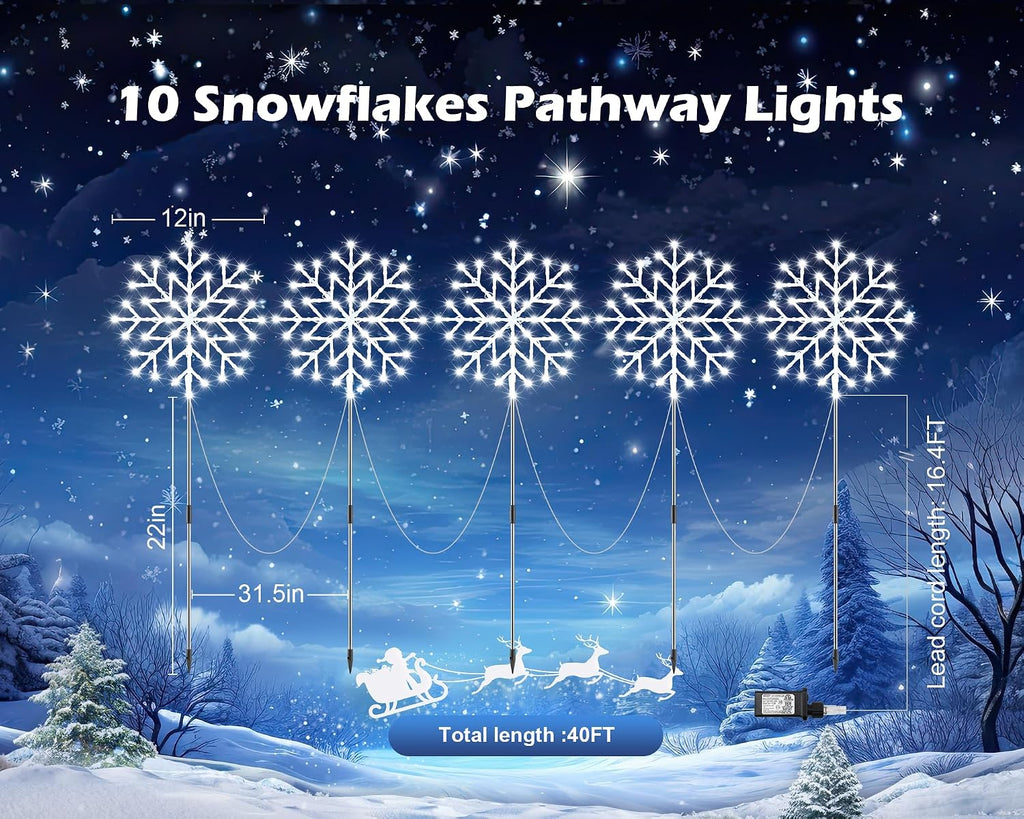 Snowflake Lights Outdoor, 10 Large Snowflake Christmas Pathway Lights Outdoor Christmas Decorations Yard Sidewalk