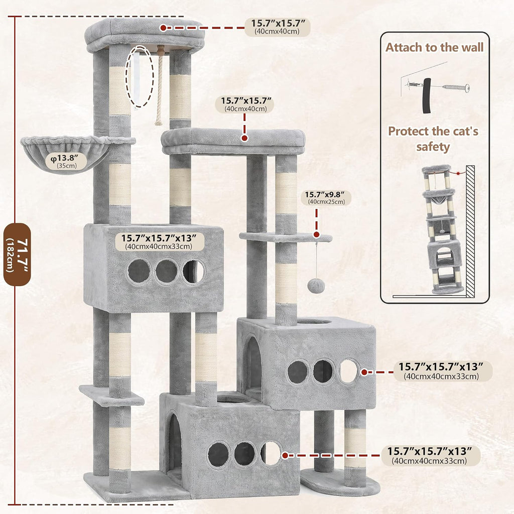 Sturdy Cat Tree Tower, 3 XXL Condos for Large Adult Cats