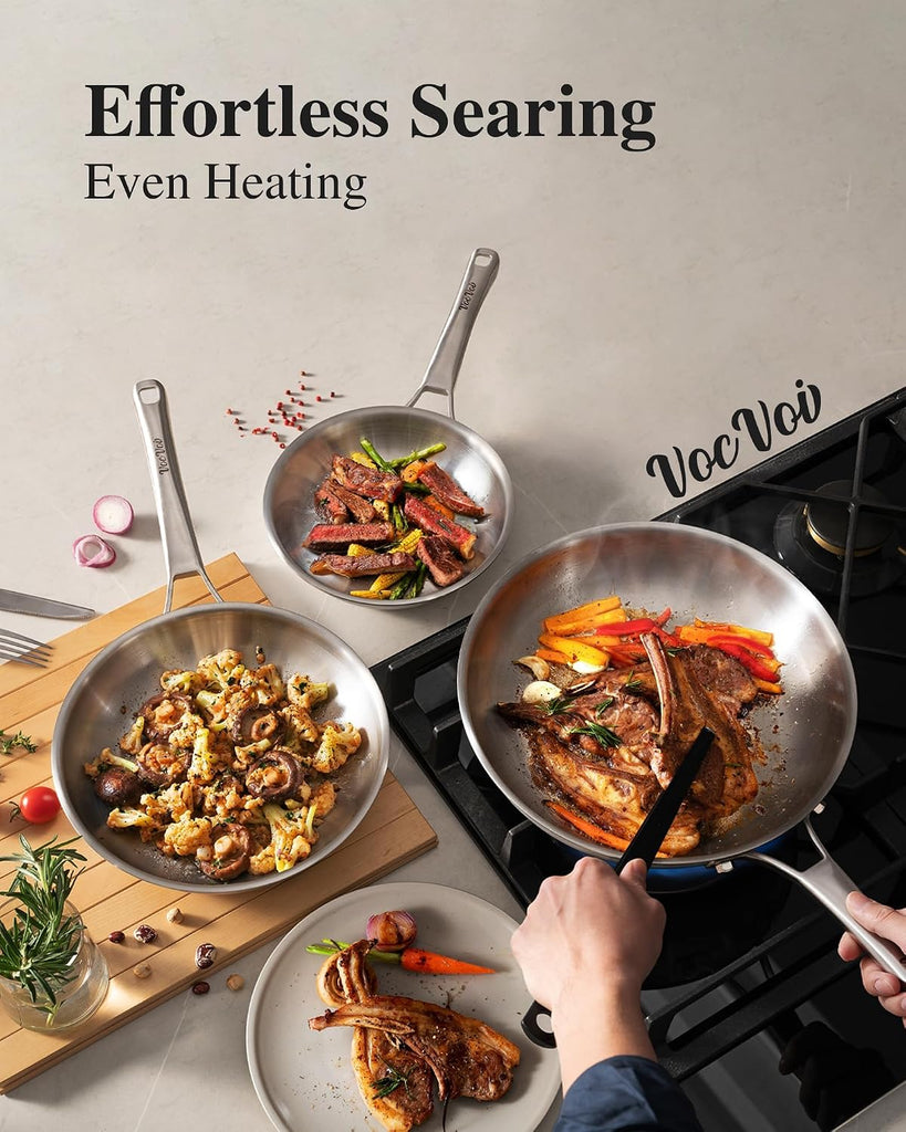 Stainless Steel Cookware Set,Tir-Ply Pots and Pans Set,10 Pcs Stainless Steel Induction Kitchen Cookware Sets,PFOA