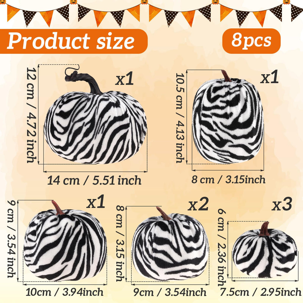 8 Pcs Artificial Zebra Velvet Pumpkins Fake Fall Pumpkin Decor