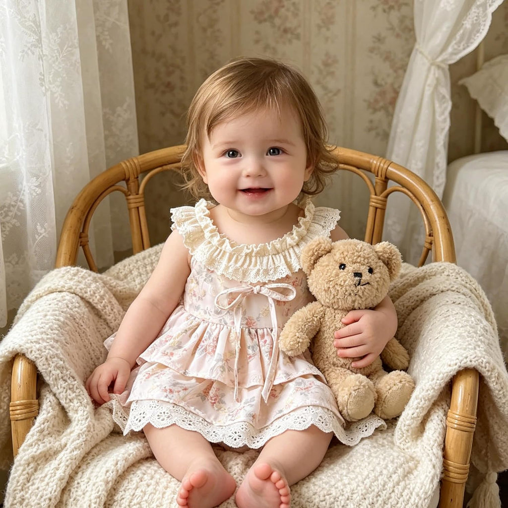 Baby Girl Floral Lace Romper Dress Vintage Boho Sleeveless Bodysuit Dress
