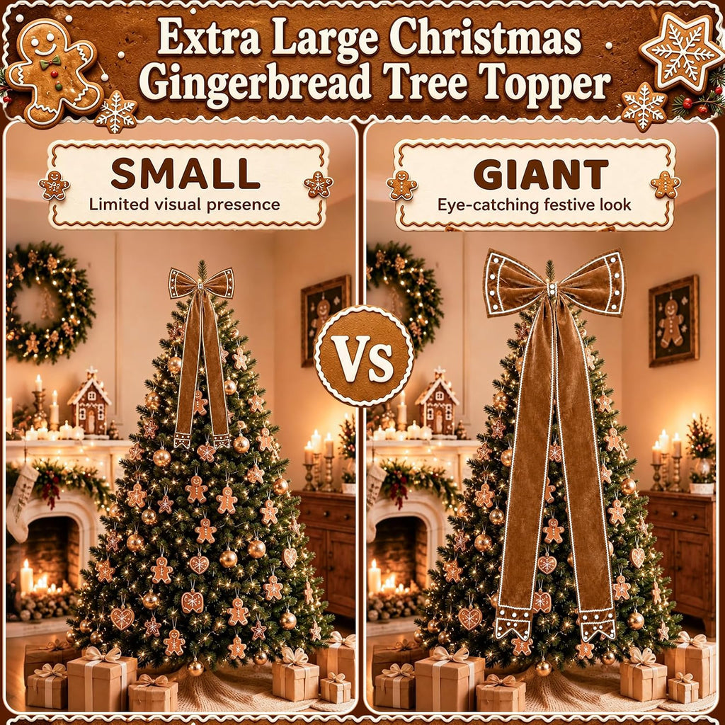 71x24 in Giant Gingerbread Bow Christmas Tree Topper Decoration