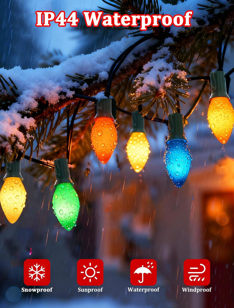 C7 LED Christmas String Lights 25FT, Vintage String Lights with 27 Multicolor Ceramic LED Bulbs, Outdoor Hanging