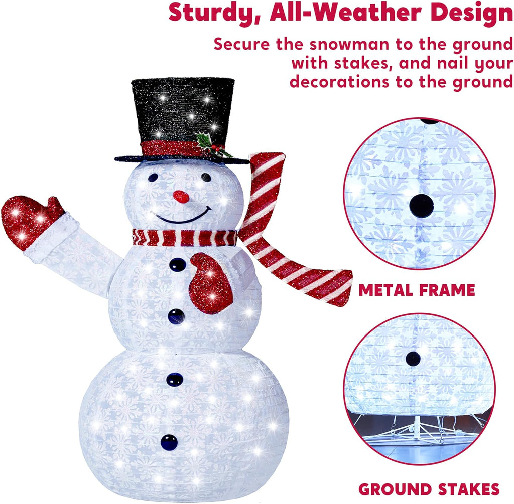 3 Pcs 3D Christmas Collapsible Snowman Yard Light 270 Pre-Lit LED Cool White Lights for Indoor Outdoor Garden Holiday