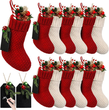 Christmas Mini Stockings Knitted Stocking, Red and White - Set of 12