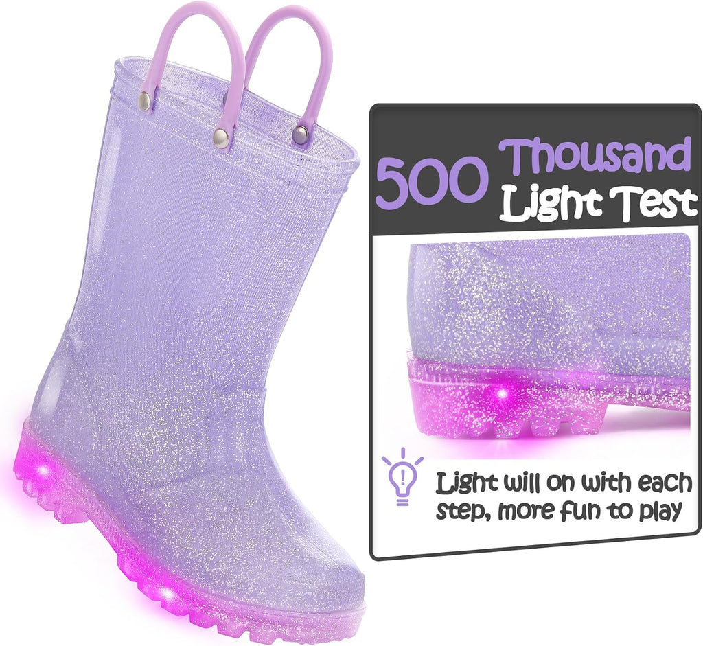 Kids Rain Boots Boys Girls Light up Boots with Easy-on Handles