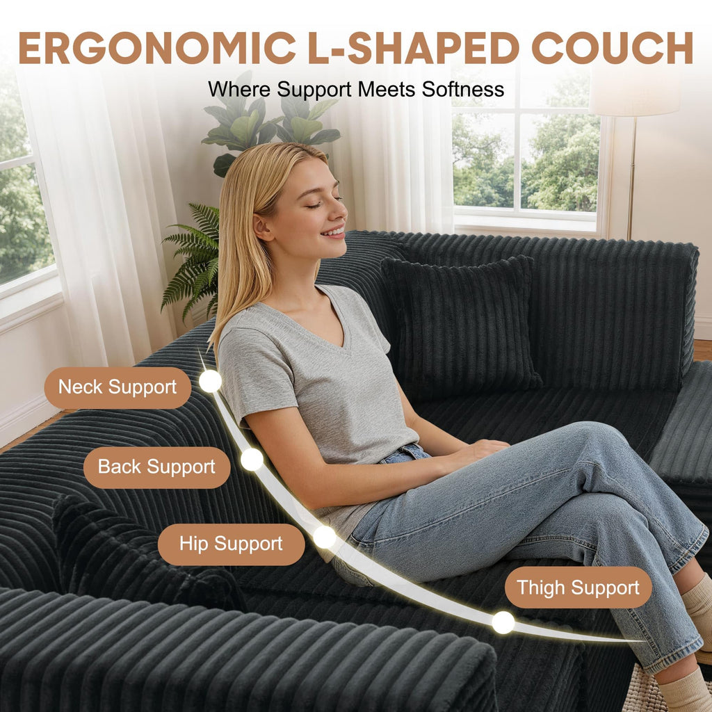 130" U-Shaped Boneless Couches with Chaise, Modular Sectional Sofa with Deep Seat, Cloud Sectional Couch Bedroom, No
