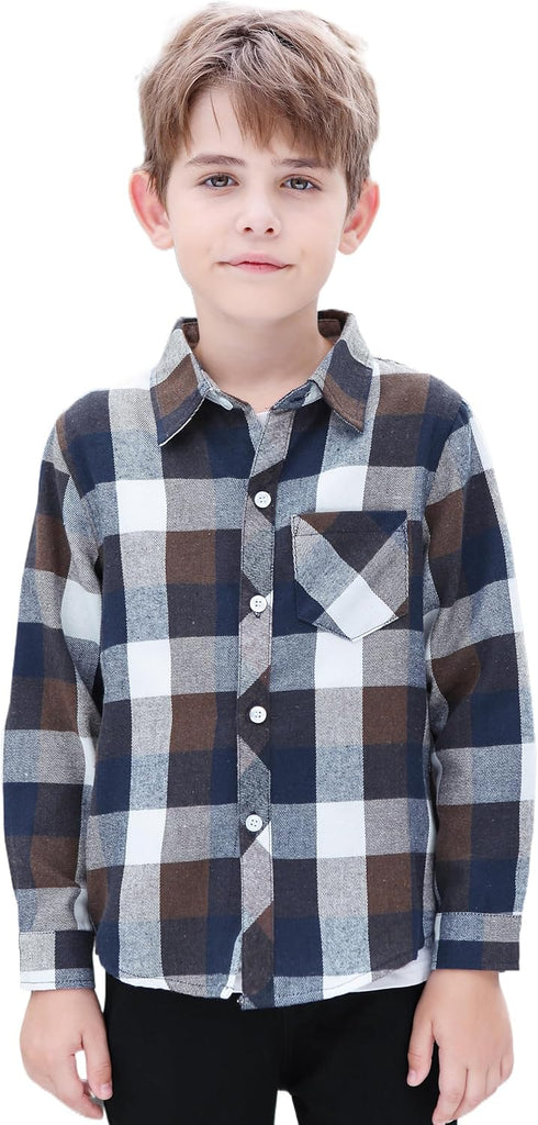 Boys Flannel Plaid Long Sleeve Button Down Shirt