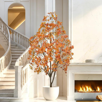 7ft Artificial Maple Tree, Large Potted Faux Tree with Sturdy Thick Trunk & Realistic Maple Leaves, Fake Floor Plant